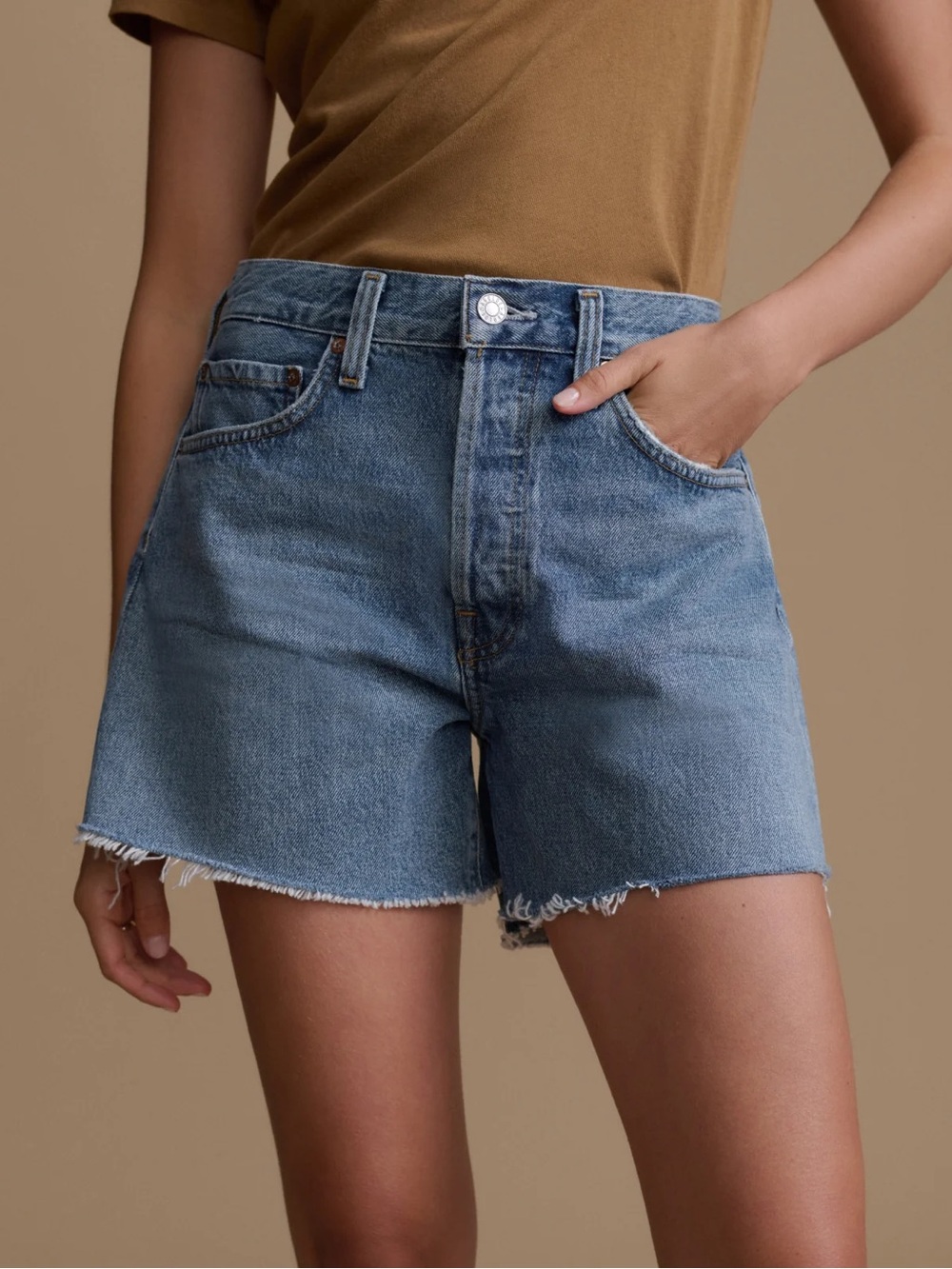 Agolde Parker long Classic High-Rise Denim Shorts in Light Blue